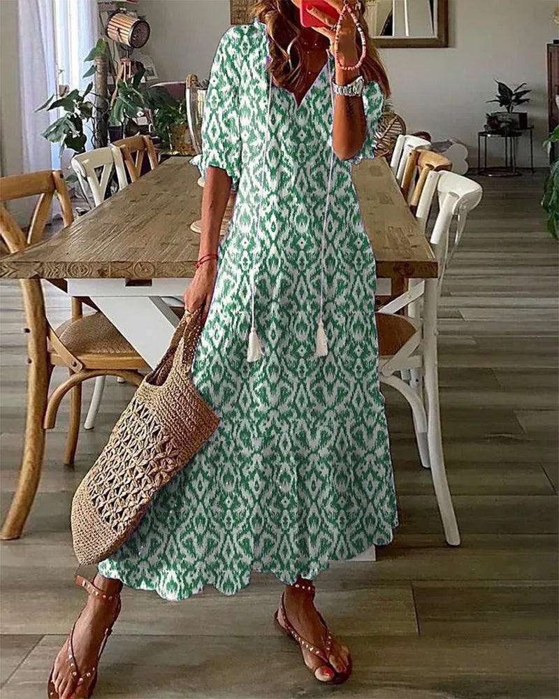 Bianca | Vintage Boho V-Neck Maxi Dress