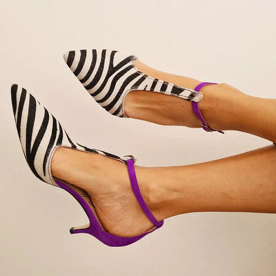 Samira | Zebra Print Heels with Violet Accent