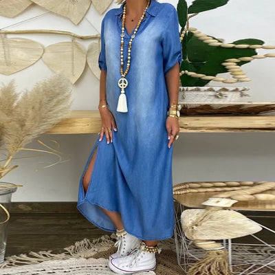 Viola | Long Denim Dress with Side Slit