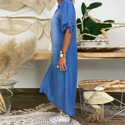 Viola | Long Denim Dress with Side Slit
