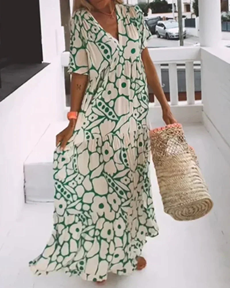 Christine | Flowing Floral V-Neck Maxi Dress