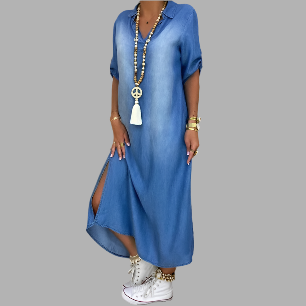 Viola | Long Denim Dress with Side Slit