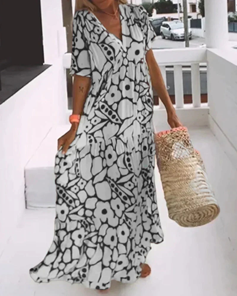 Christine | Flowing Floral V-Neck Maxi Dress