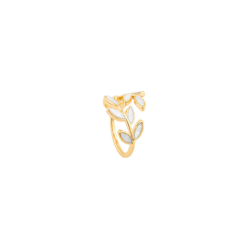 Gold Ring with Leaf and White Opal