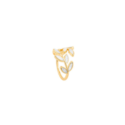 Gold Ring with Leaf and White Opal
