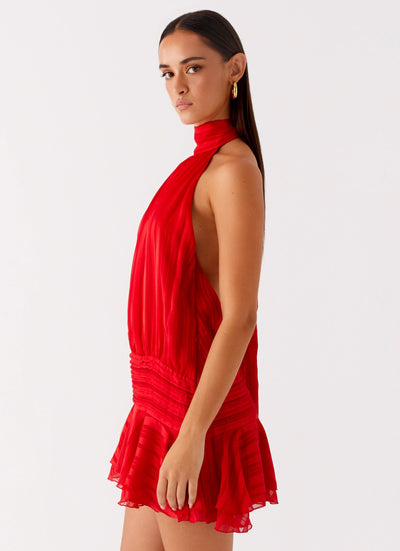 SERENELLA Beaded Waist Chiffon Mini Dress