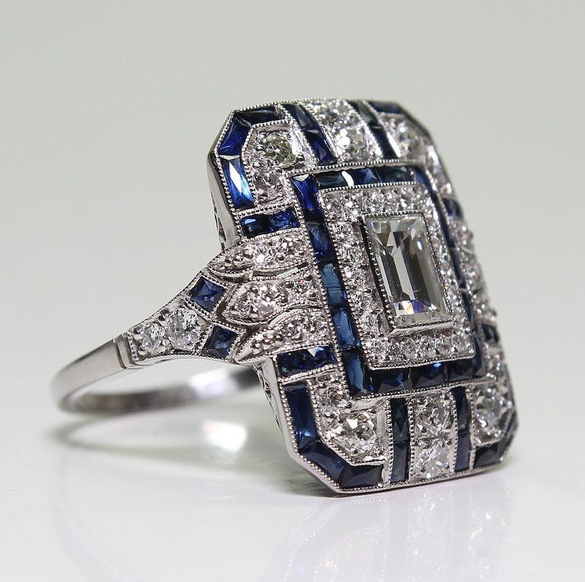 Polished Silver Vintage Ring with Blue Zirconia
