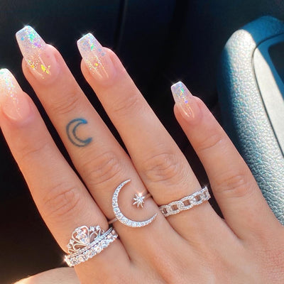 Moon & Star Silver Ring