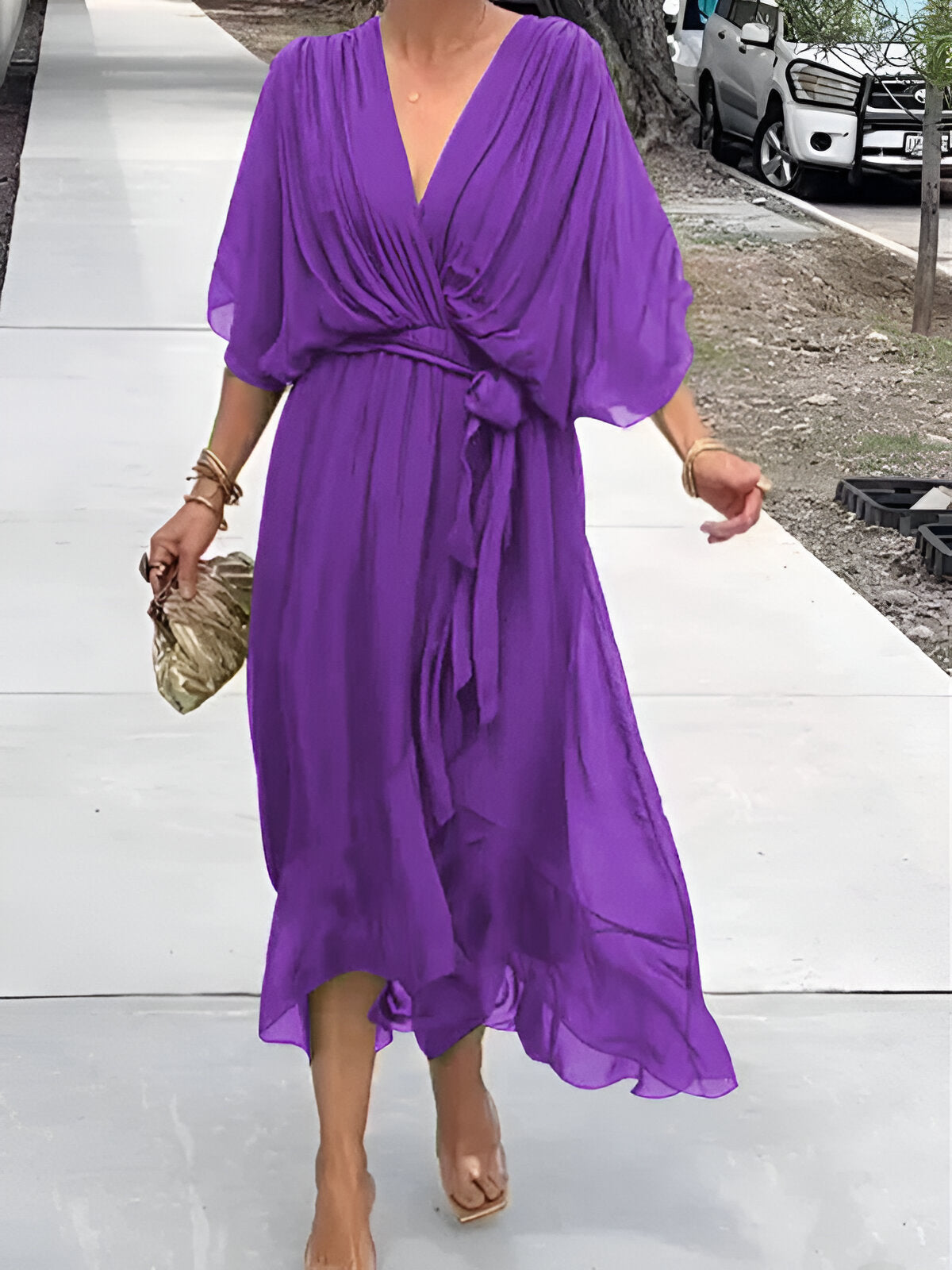 Monica | Flowing Chiffon V-Neck Dress