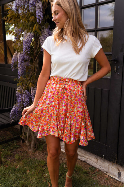 CLÉA | Floral Ruffle Skirt with Subtle Shine