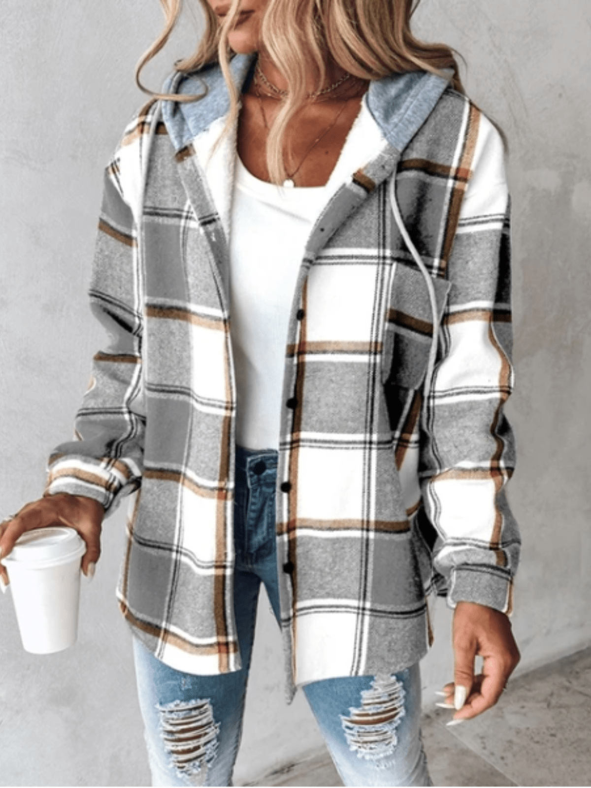 Estefanía | Checked Hoodie Blouse