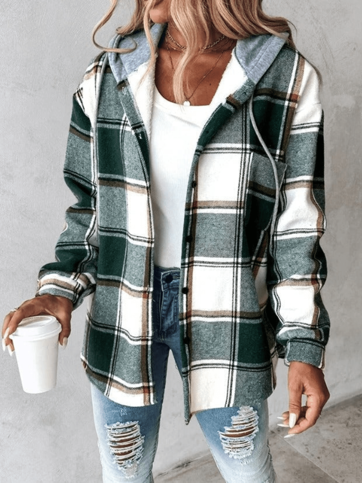 Estefanía | Checked Hoodie Blouse