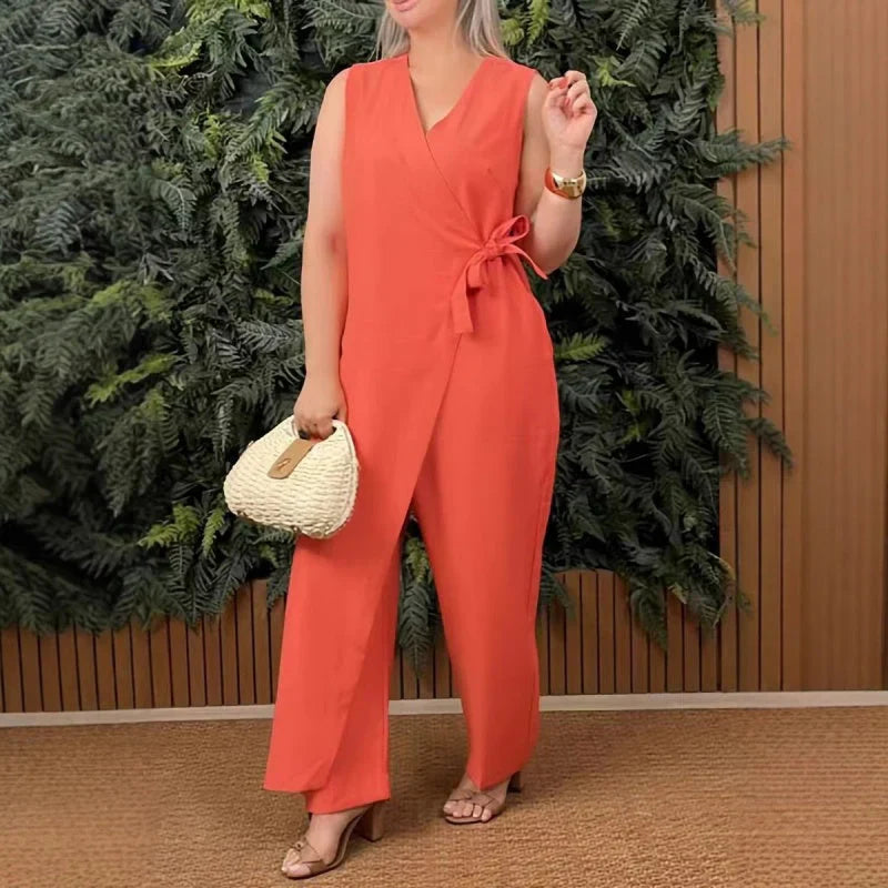 Léna | Elegant Belted V-Neck Jumpsuit