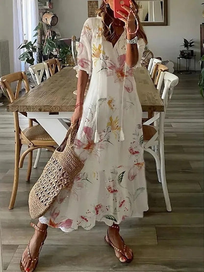 Bianca | Vintage Boho V-Neck Maxi Dress