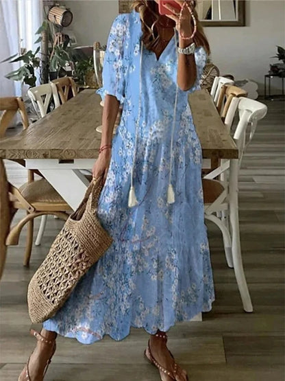 Bianca | Vintage Boho V-Neck Maxi Dress