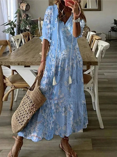 Bianca | Vintage Boho V-Neck Maxi Dress